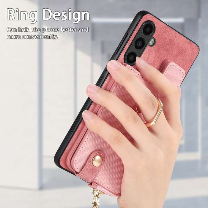 For Samsung Galaxy A05 Cross Leather Ring Vertical Zipper Wallet Back Phone Case(Pink)