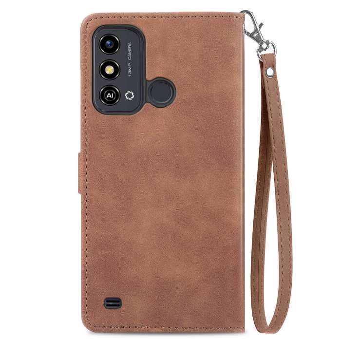 For ZTE Blade A53 Embossed Flower Zipper Leather Phone Case(Brown)