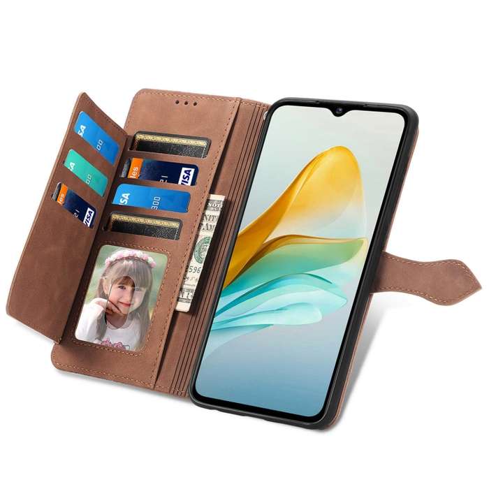 For ZTE Blade A53 Embossed Flower Zipper Leather Phone Case(Brown)