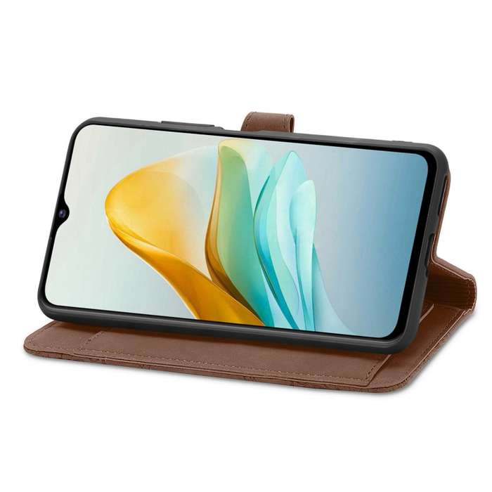 For ZTE Blade A53 Embossed Flower Zipper Leather Phone Case(Brown)