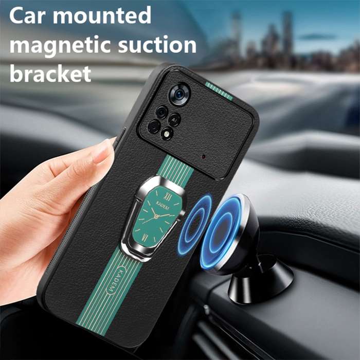 For Xiaomi Poco X4 Pro 5G Magnetic Litchi Leather Back Phone Case with Holder(Green)