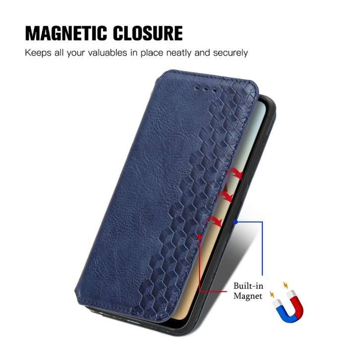 For ZTE Blade A33S Cubic Grid Pressed Magnetic Leather Phone Case(Blue)
