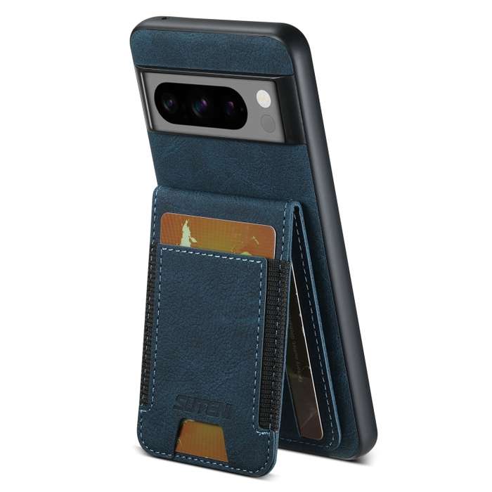 For Google Pixel 7 Suteni H03 Litchi Leather Card Bag Stand Back Phone Case(Blue)