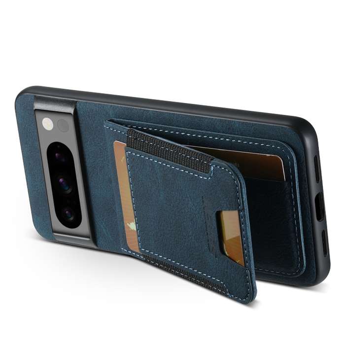 For Google Pixel 7 Suteni H03 Litchi Leather Card Bag Stand Back Phone Case(Blue)