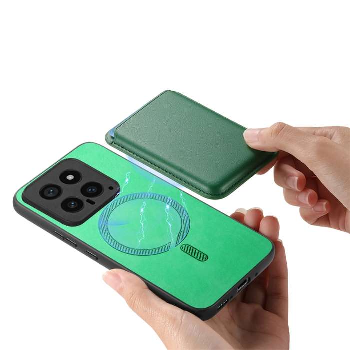 For Xiaomi 14 Ultra Retro Magsafe Card Bag PU Back Cover Phone Case(Green)