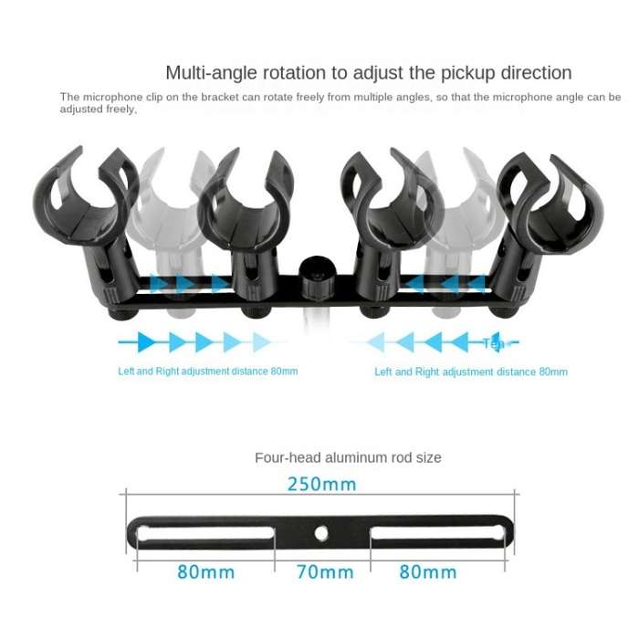 A18 Four-headed  Microphone Clip Aluminum Pole Microphone Accessories