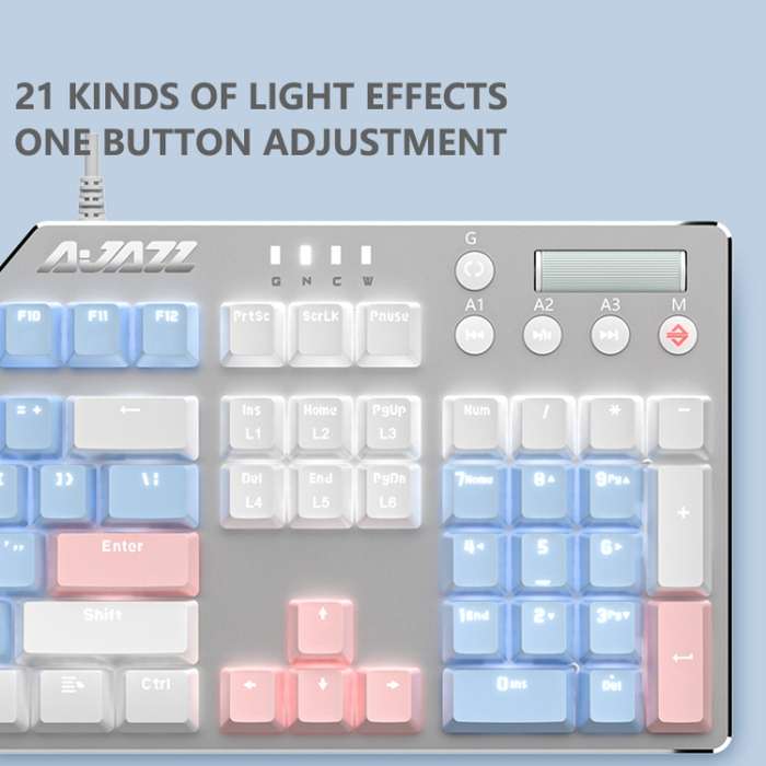 Ajazz AK35I 110 Keys White Light Backlight PBT Keycap Wired Mechanical Keyboard Tea Shaft (Blue Whit