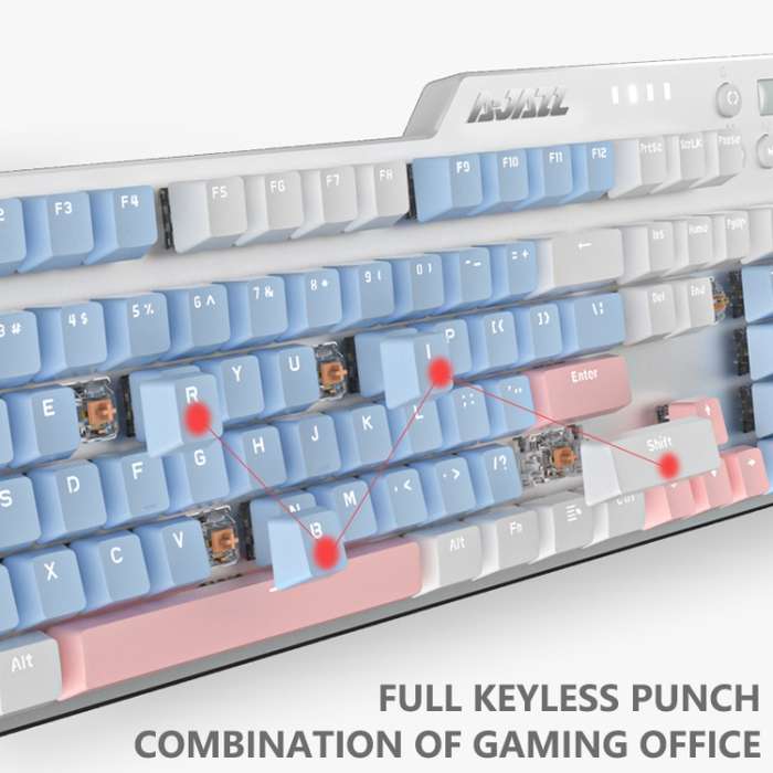 Ajazz AK35I 110 Keys White Light Backlight PBT Keycap Wired Mechanical Keyboard Tea Shaft (Blue Whit