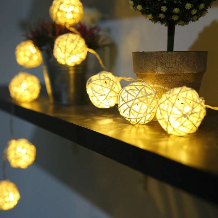 20 LEDs Rattan Balls Lights Fairy Holiday Christmas Outdoor LED Decorative Lamp, Style:4m Battery St