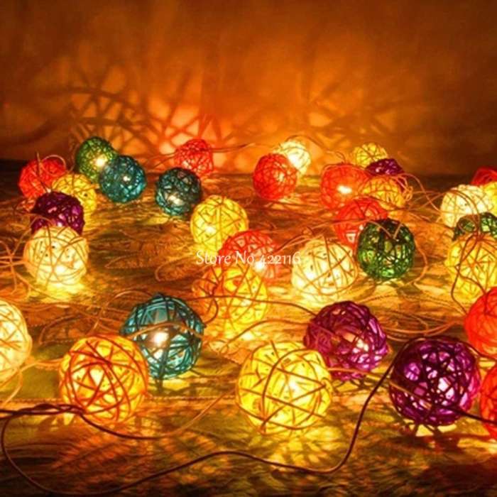20 LEDs Rattan Balls Lights Fairy Holiday Christmas Outdoor LED Decorative Lamp, Style:4m Battery St