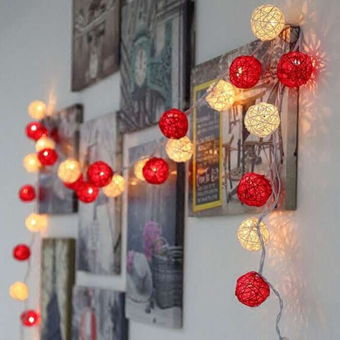 20 LEDs Rattan Balls Lights Fairy Holiday Christmas Outdoor LED Decorative Lamp, Style:4m Battery St