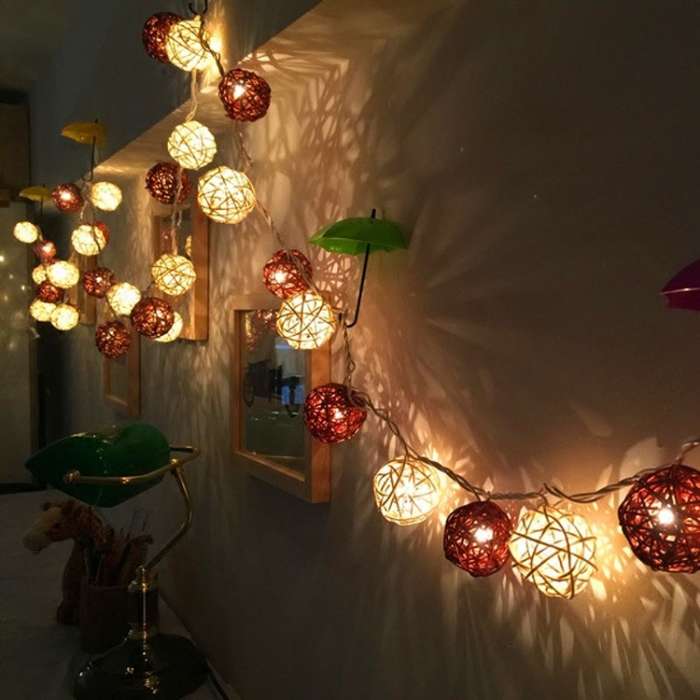 20 LEDs Rattan Balls Lights Fairy Holiday Christmas Outdoor LED Decorative Lamp, Style:4m Battery St