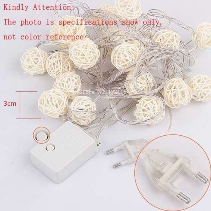 20 LEDs Rattan Balls Lights Fairy Holiday Christmas Outdoor LED Decorative Lamp, Style:4m Battery St