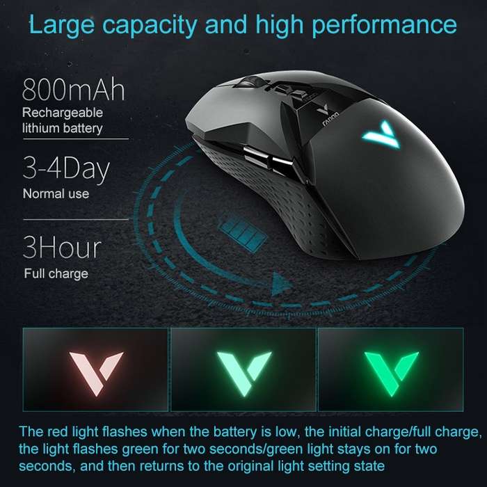 Rapoo VT950Q 16000 DPI 11 Buttons  Gaming Display Programming Wireless Gaming Mouse, Support Qi Wire