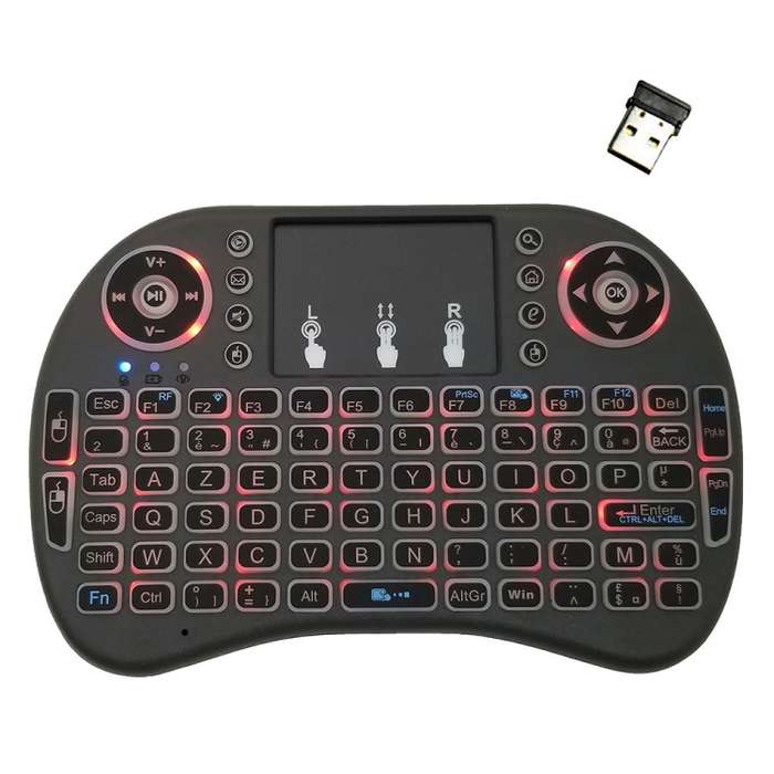 Support Language: French i8 Air Mouse Wireless Backlit Keyboard with Touchpad for Android TV Box & S