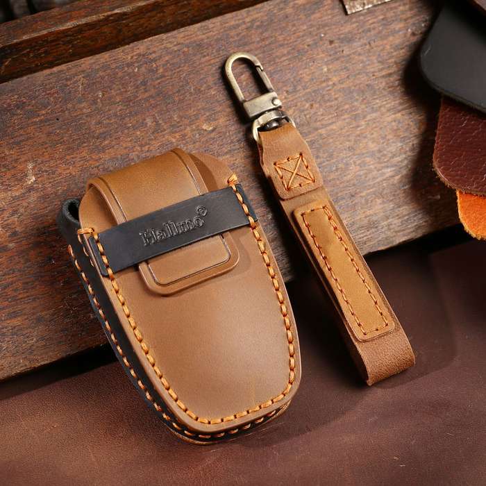 For Lincoln Hallmo Car Cowhide Leather Key Protective Cover Key Case(Brown)