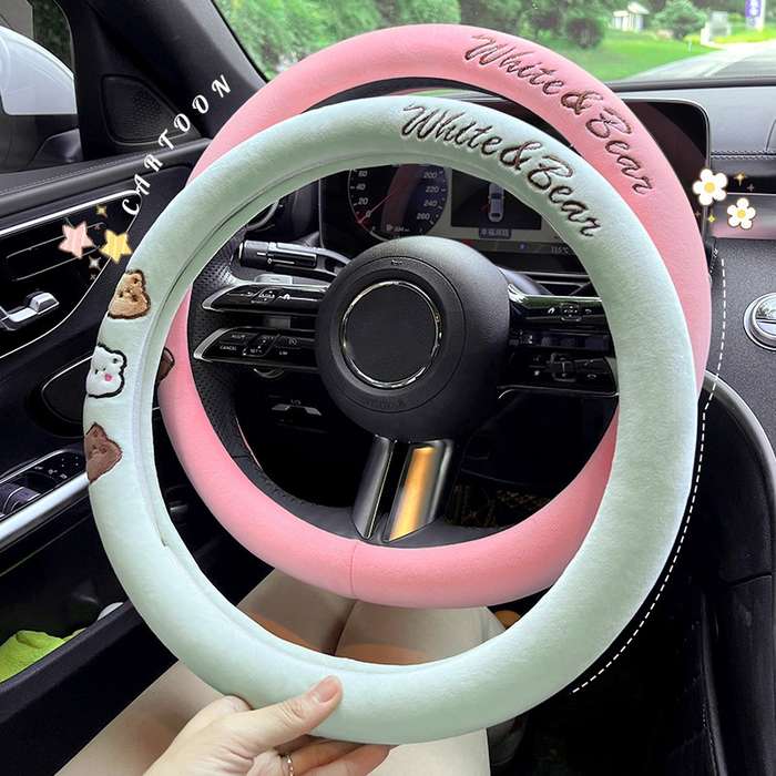 D Style Car Universal Cartoon Pattern Plush Warm Anti-skid Steering Wheel Cover, Diameter: 38cm