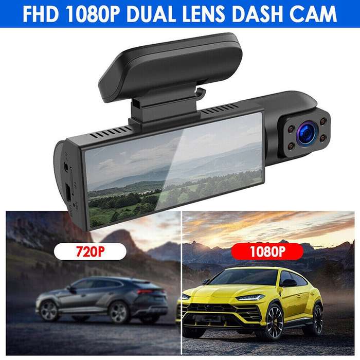 3.16 inch 1080P HD Night Vision Front and Inside Dual Lenses Driving Recorder