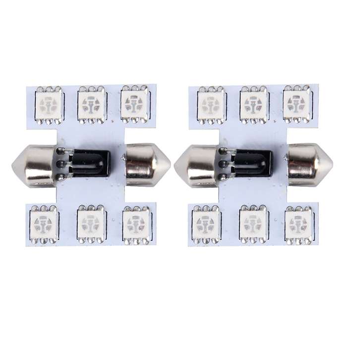 2 PCS Colorful 31MM Bicuspid Remote Control Car Dome Lamp LED Reading Light with 6 LED Lights