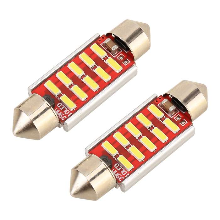 2 PCS DC 12V 2W 41MM 4014 Bicuspid Port No Decoding Car Dome Lamp LED Reading Light with 10 LED Ligh