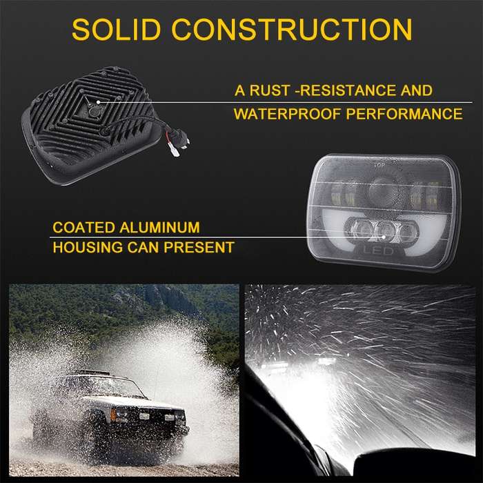 7 Inch 35W 4000LM 6000K + Amber Car Truck Square LED Headlights Work Lights Spotlight