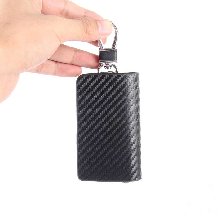 Universal Leather Carbon Fiber Texture Waist Hanging Zipper Wallets Key Holder Bag (No Include Key)(