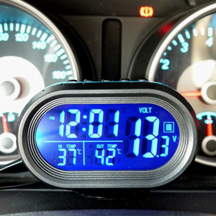VST-7009V 4 In 1 Digital Car Thermometer Voltage Meter Luminous Clock Tester Detector LCD Monitor Ba