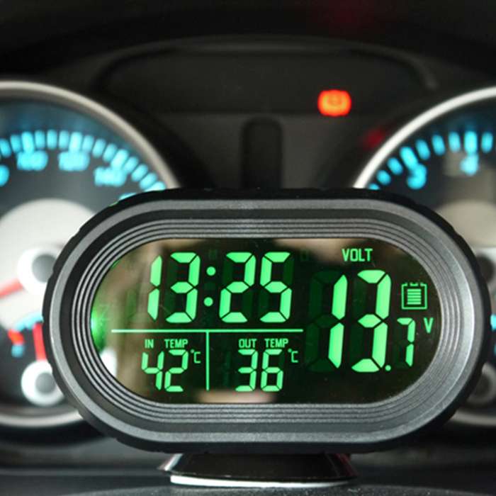 VST-7009V 4 In 1 Digital Car Thermometer Voltage Meter Luminous Clock Tester Detector LCD Monitor Ba