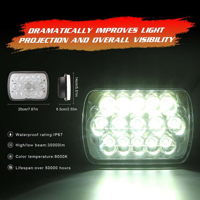 7 inch 5X7 H4 15W DC 9-30V 1500LM IP67 Car Truck Off-road Vehicle LED Work Lights / Headlight, with
