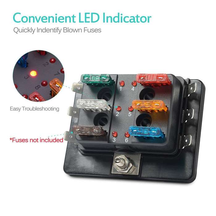 Universal 6 Way Fuse Box Block Fuse Holder Box Car Vehicle Circuit Automotive Blade Tool 6 Way Fuse