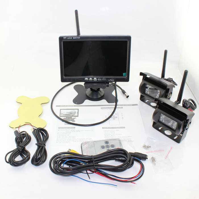 PZ-607-W-2 2 Monitor Security Cameras 2.4GHz Wireless Vehicle, Infrared Night Vision Rear View Came