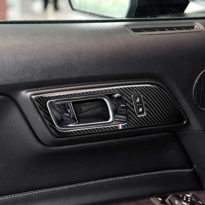 2 PCS Car USA Color Carbon Fiber Door Inner Handles Decorative Sticker for Ford Mustang 2015-2017