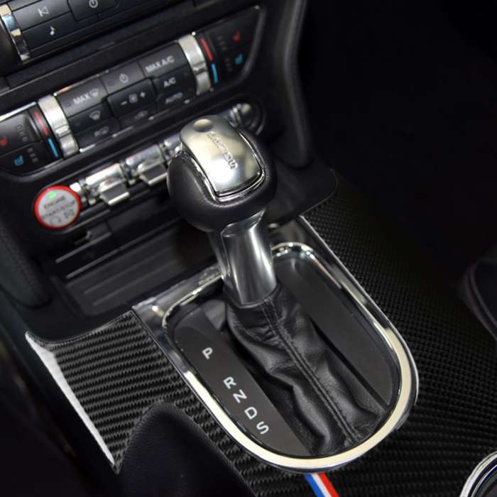 Car USA Color Carbon Fiber Left Drive Gear Position Panel Decorative Sticker for Ford Mustang 2015-2
