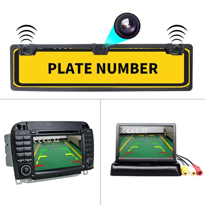 PZ600-L Europe Car License Plate Frame Rear View Camera Visual Rear View Parking System with 2 Rever
