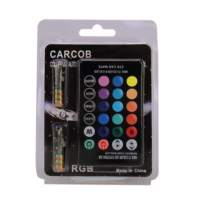 2 PCS W5W 194 T10 Multi Colors COB 12 SMD RGB LED Bulbs with Remote Control Wedge Side Lights Licens
