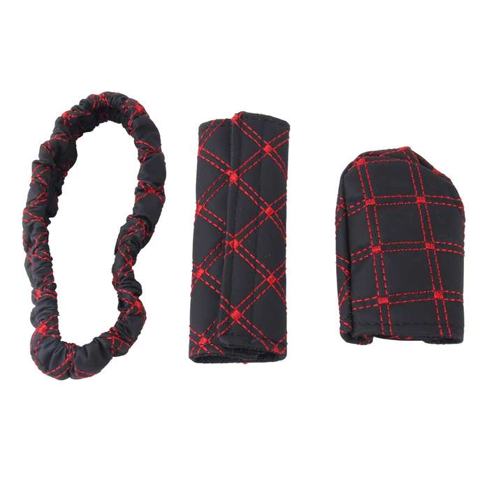 3 PCS Car Hand Brake Cover Shift Knob Gear Stick Cushion Sets Rear View Mirror Sets Cover Car Access