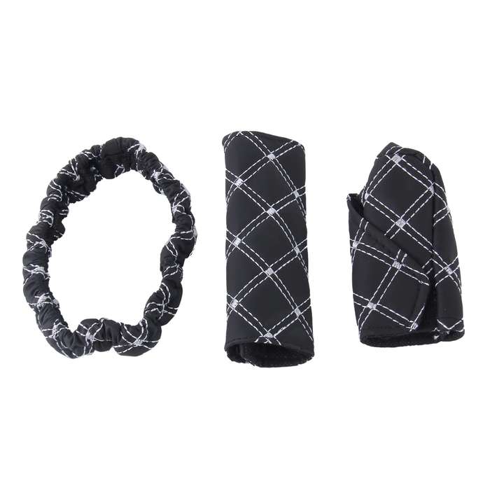 3 PCS Car Hand Brake Cover Shift Knob Gear Stick Cushion Sets Rear View Mirror Sets Cover Car Access