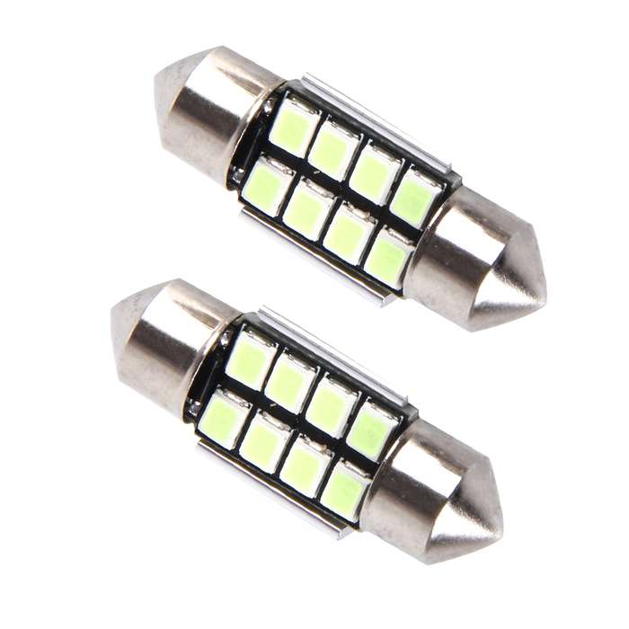 2 PCS DC 12V 2W 31MM 8 SMD-3528 LEDs Bicuspid Port Decoding Car Dome Lamp LED Reading Light(Ice Blue