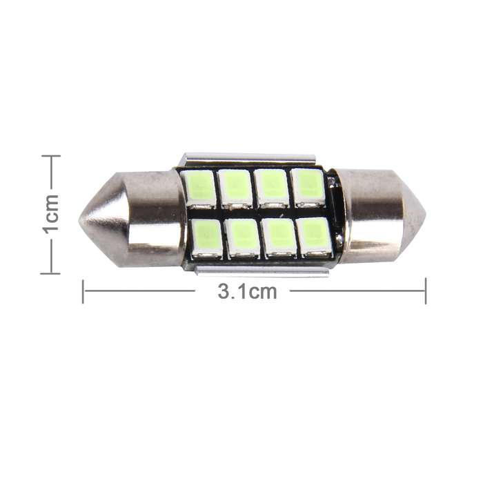 2 PCS DC 12V 2W 31MM 8 SMD-3528 LEDs Bicuspid Port Decoding Car Dome Lamp LED Reading Light(Ice Blue
