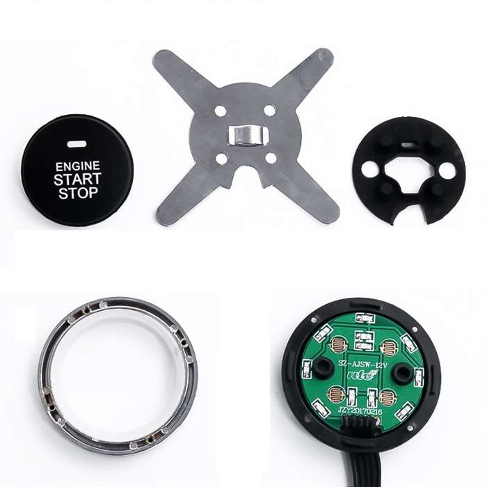 Smart Car Switch Car Engine Start Stop Switch Car Push Start Switch, with RFID Alarm System, Blue Li