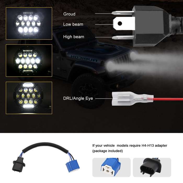 2 PCS 7 inch DC10-48V 36W 6000K Harley Motorcycle Headlight with 12 SMD-5630-LED Lamps and 12 Crysta