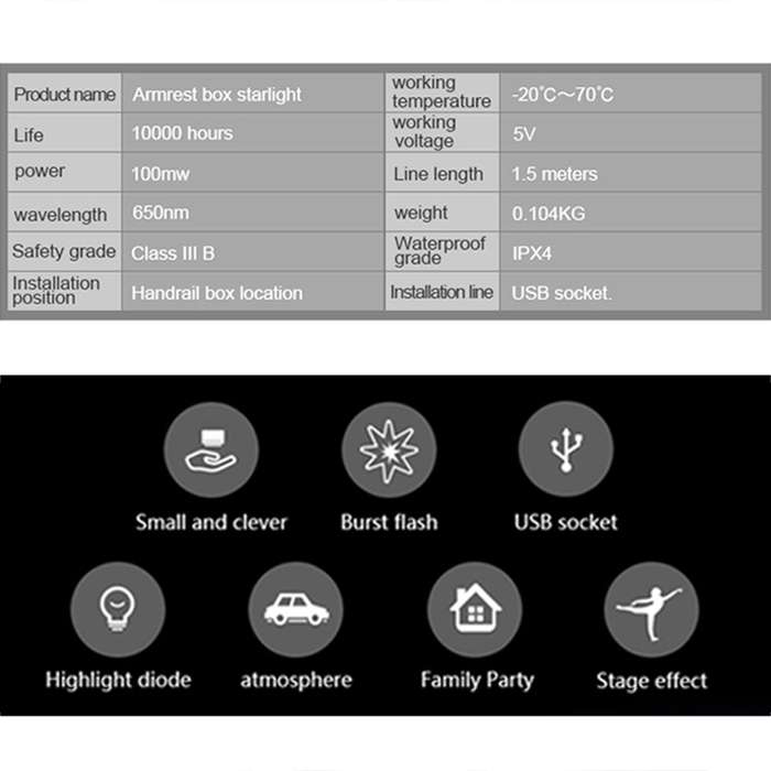 5V Roof Ceiling Decoration Car Red Light Star Night Lights Atmosphere Meteor Lamp Projector, Constan