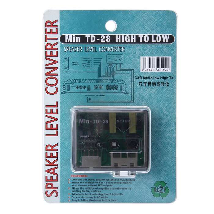TD-28 Vehicle Car High to Low Impedance Converter Adapter Speaker to RCA Line