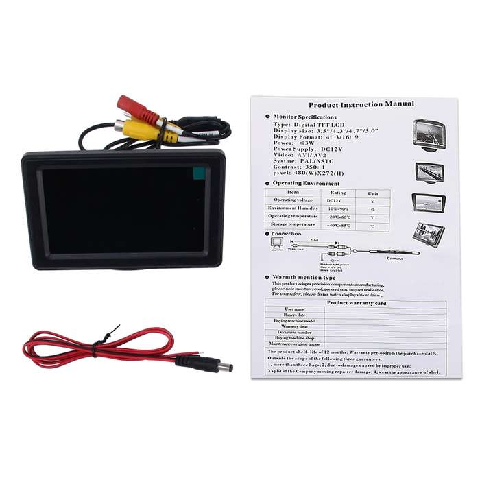 Universal 4.3 inch Car High Definition Monitor with Adjustable Angle Holder, Support Reverse Automat