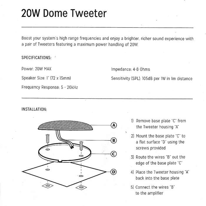 2 PCS CQS-68 20W 105dB Car Dome Tweeter Audio Loudspeaker Treble Speaker