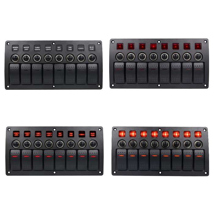 3Pin 8 Way Switches Combination Switch Panel with Light and Projector Lens for Car RV Marine Boat