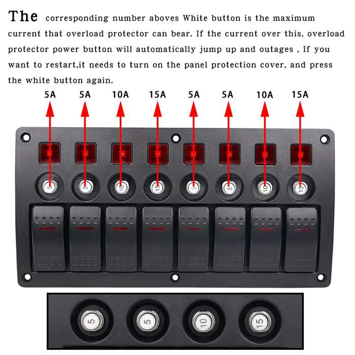 3Pin 8 Way Switches Combination Switch Panel with Light and Projector Lens for Car RV Marine Boat