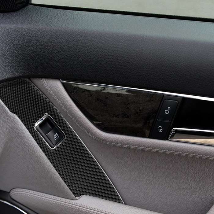 2 PCS Car Carbon Fiber Window Lift Panel Decorative Sticker for Mercedes-Benz W204 C Class 2007-2013