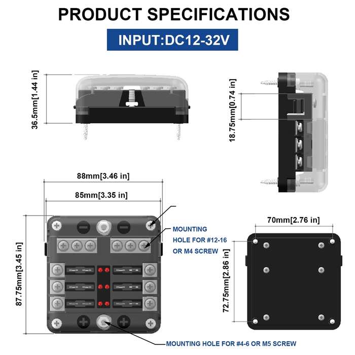 Independent Positive and Negative 1 in 6 Out 6 Way Circuit Blade Fuse Box Fuse Holder Kits with LED