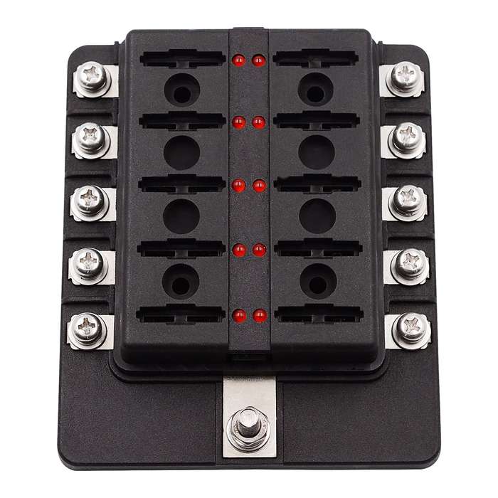 1 in 10 Out Fuse Box Screw Terminal Section Fuse Holder Kits with LED Warning Indicator for Auto Car